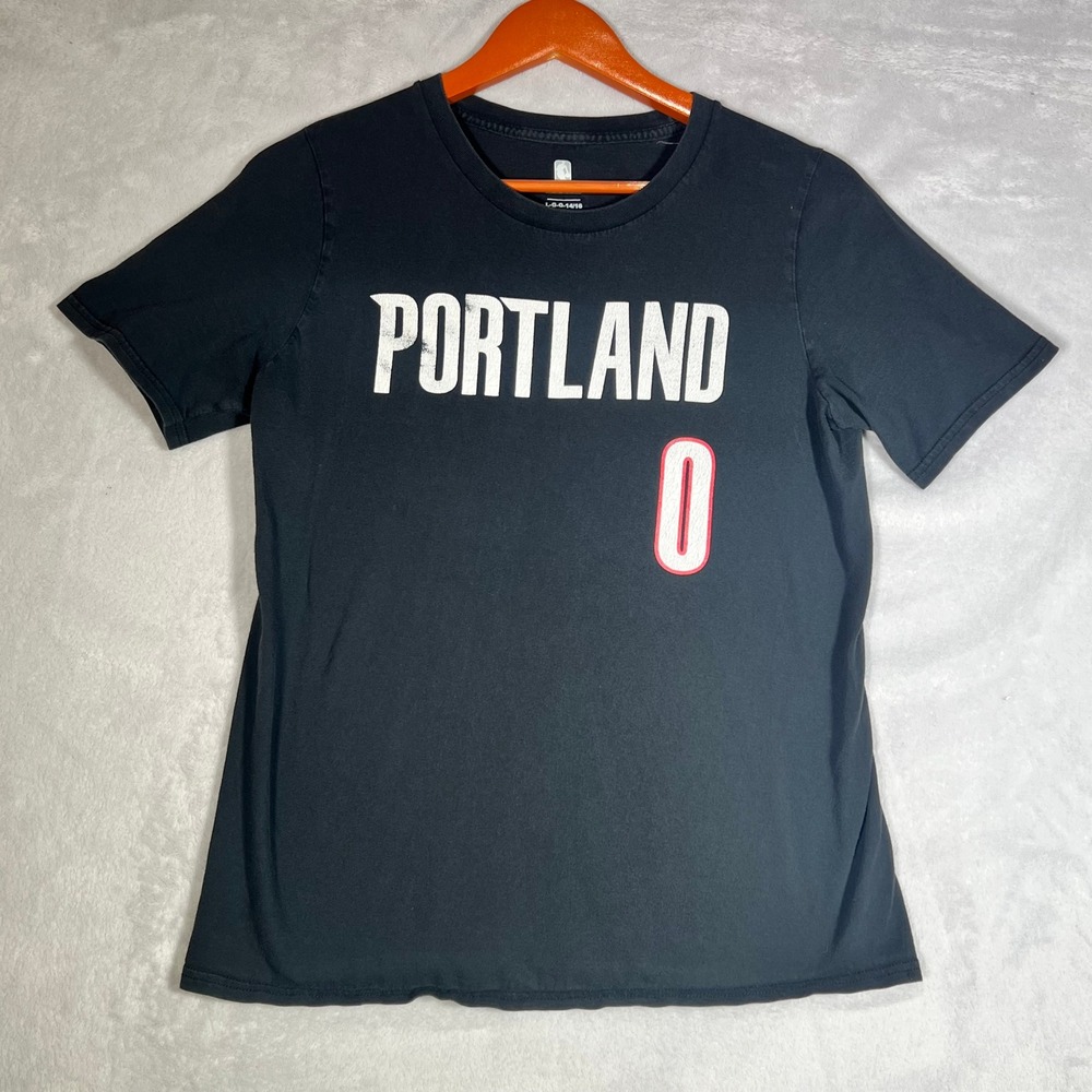 NBA Portland Trail Blazers Damian Lillard 0 Youth Large Black T-Shirt L 14/16